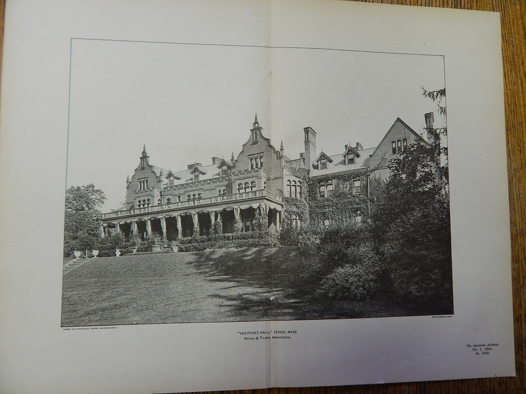 "Ventfort Hall", Lenox, MA,1902, Lithograph. Rotch & Tilden