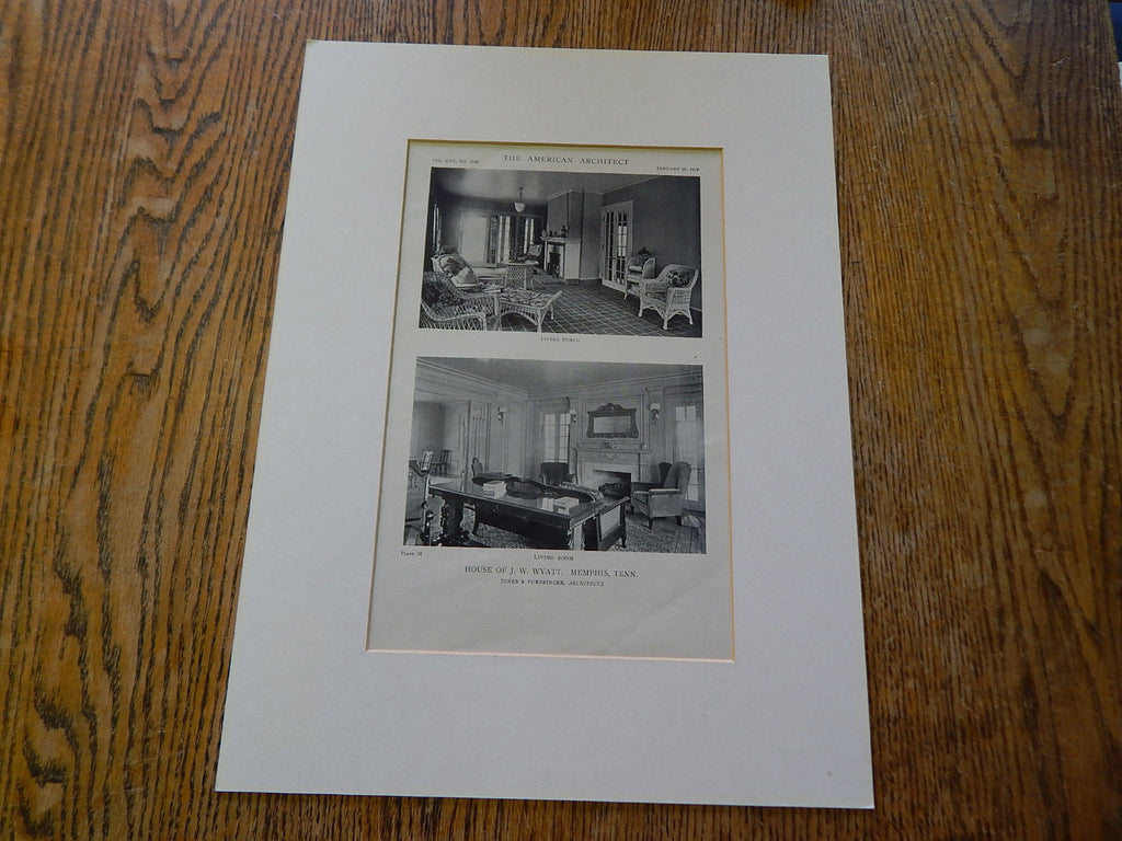 House of J.W.Wyatt, Living Room,  Memphis,TN, 1919, Lithograph. Jones & Furbringer.