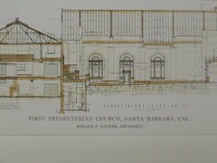 Sections, First Presbyterian Church, Santa Barbara, CA, 1919, Original Plan. Roland F. Sauter.