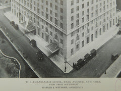The Ambassador Hotel, Park Avenue, New York, NY, 1921, Photogravure. Warren & Wetmore.