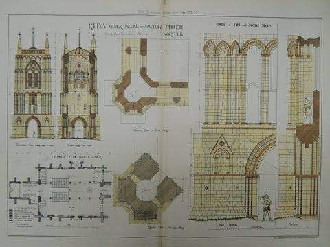 Details, West Walton Church, Norfolk, England, 1884,Original Plan. Arthur Needham Wilson.