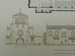 Elevations, Christ Church, West Haven, CT, 1906, Original Plan. Henry M. Congdon & Sons.