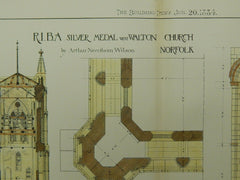 Details, West Walton Church, Norfolk, England, 1884,Original Plan. Arthur Needham Wilson.