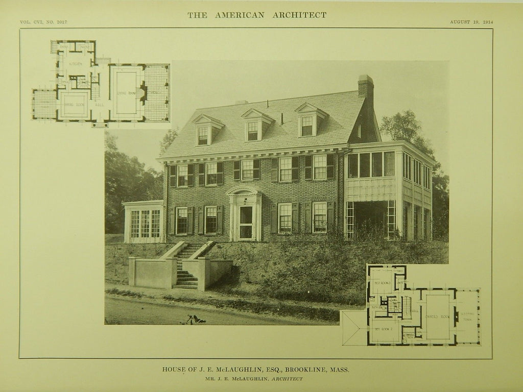 House of J. E. McLaughlin, Esq., Brookline, MA, 1914, Lithograph. J. E. McLaughlin.