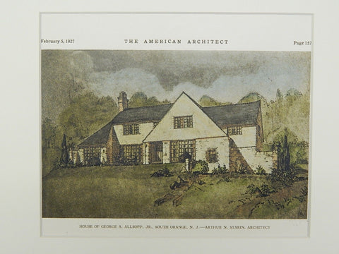 House of George A. Allsopp, Jr., South Orange, NJ, 1927, Original Plan. Arthur N. Starin.