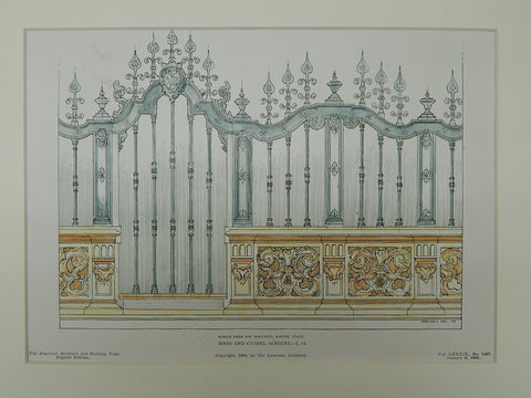 Rood and Chapel Screens, San Domenico, Naples, Italy, 1906, Original Plan.