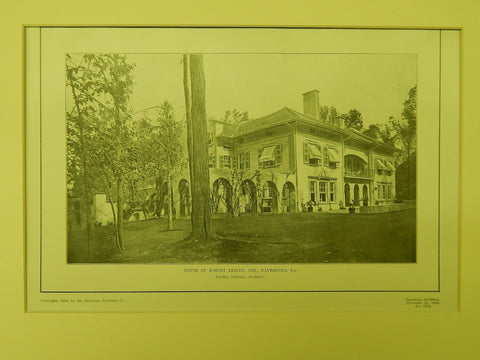 House of Robert Lesley, Esq., Haverford, PA, 1904, Lithograph. Lindley Johnson.