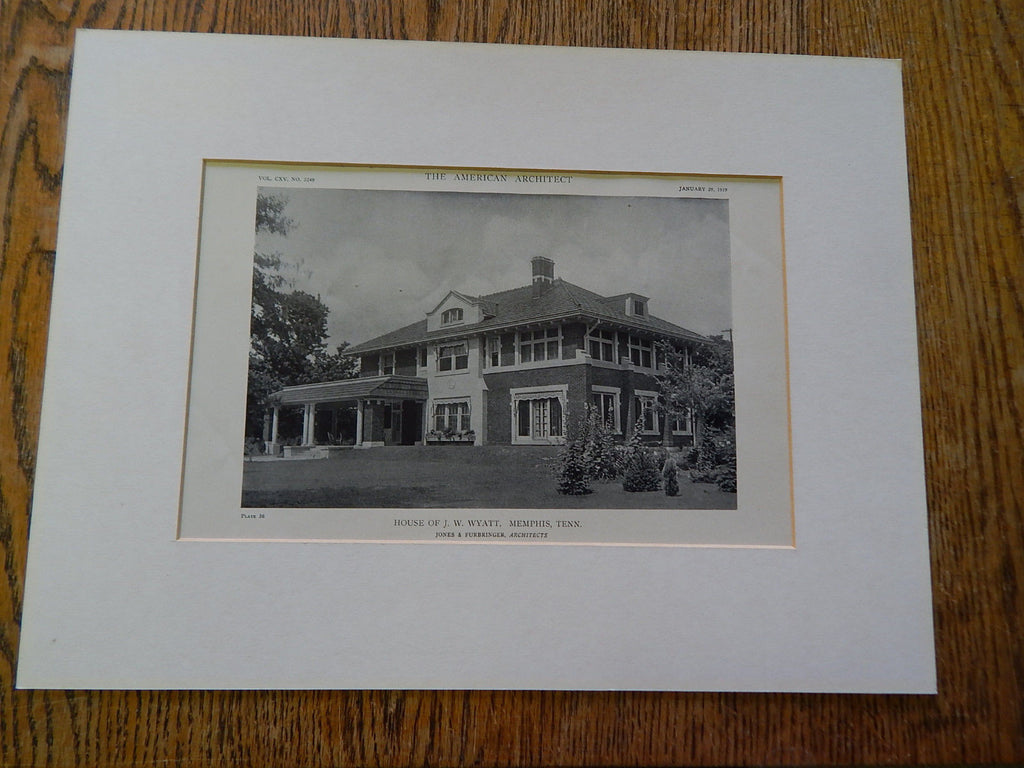 House of J.W.Wyatt, Exterior, Memphis,TN, 1919, Lithograph. Jones & Furbringer.