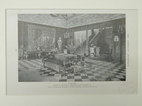 Living Hall, House of Robert J. Thorne, Lake Forest, IL, 1921, Lithograph. John W. Mckenzie.
