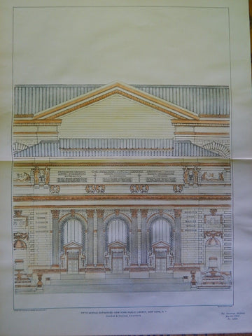 Entrances of New York Public Library, NY, 1901. Original Plan. Carrere&Hastings.