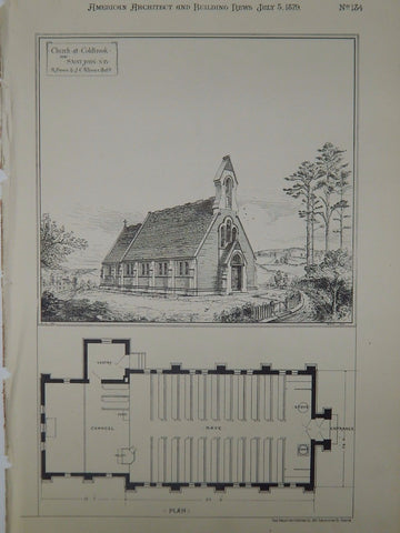 Church at Coldbrook near Saint John, New Brunswick, Canada, 1879, Original Plan. R. Brown & J.C. Allison