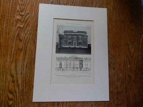 Converse Memorial Library, Exterior, Amherst College,Amherst, MA, Lithograph,1918. McKim, Mead & White.