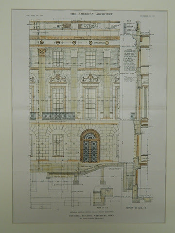Elevation for the Municipal Building in Waterbury CT, 1915. Cass Gilbert. Original