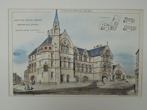 Springfield School, Sheffield School Board, Sheffield, UK, 1874, Original Plan. Innocent & Brown.