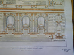 Entrances of New York Public Library, NY, 1901. Original Plan. Carrere&Hastings.