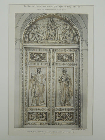 Tradition Bronze Door, Library of Congress, Washington, DC, 1897, Photograph.  Olin L. Warner.