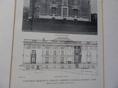 Converse Memorial Library, Exterior, Amherst College,Amherst, MA, Lithograph,1918. McKim, Mead & White.