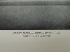 Altar, Lindsey Memorial Chapel, Boston, MA, 1929, Lithograph. Allen & Collens.