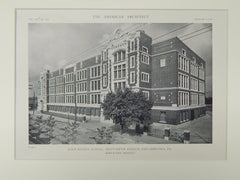 John Kinsey School, Sixty-Fifth Avenue, Philadelphia, PA, 1919, Lithograph. Horace Cook.