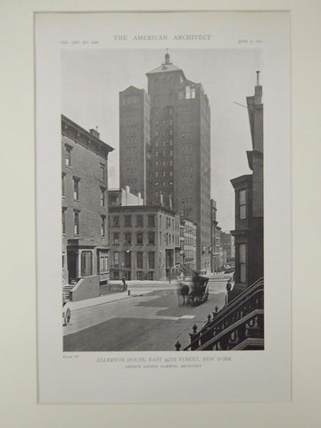 Perspective, Allerton House, East 39th Sreet, New York, NY, 1919, Lithograph. Arthur Loomis Harmon.