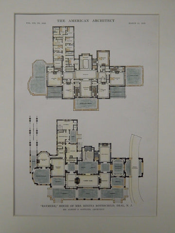 Raymere, House of Mrs. Regina Rothschild, Deal, NJ, 1916, Original Plan. Albert S. Gottlieb.