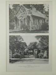 Shelter House & Entrance, Kenosha Cemetery Assn., Kenosha, WI, 1921, Lithograph.  N. Max Dunning.