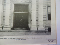 Main Entrance Apt. House, No.771 Madison Ave, New York, NY, 1901,Lithograph. Korn.
