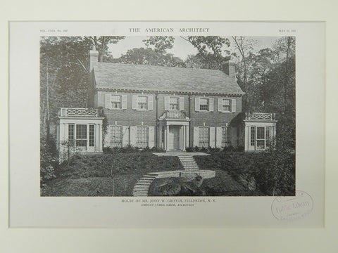 House of Mr. John W. Griffin, Fieldston, NY, 1921, Lithograph.  Dwight James Baum.