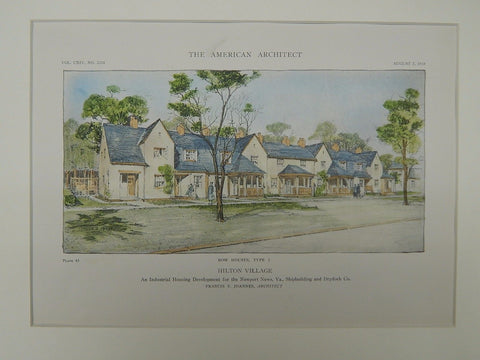 Row of Type 2 Houses, Hilton Village, Newport News, VA, 1918, Original Plan. Francis Y Joannes.