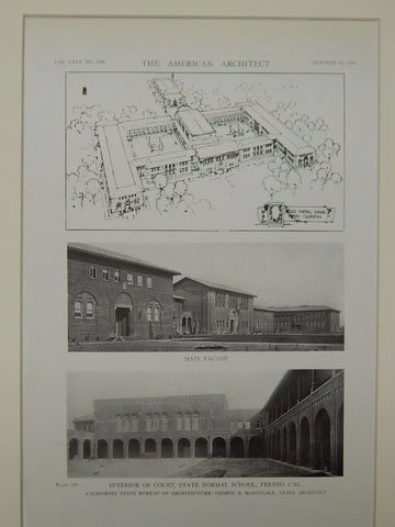 Interior of Court, State Normal School, Fresno, CA, 1919, Lithograph. George B. McDougall