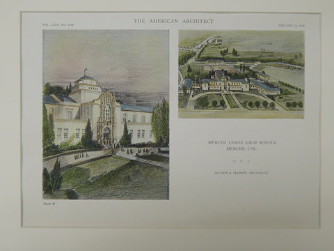 Merced Union High School, Merced, CA, 1918, Original Plan. Allison & Allison.