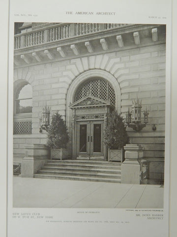 Detail of Entrance, New Lotus Club, New York, New York, 1909, Lithograph. Mr. Donn Barber.