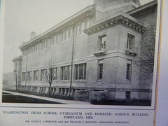 Perspective and Interior, Gymnasium and Domestic Science Building, Washington High School, Portland, OR, 1914. Mr. Ellis F. Lawrence and Mr. William G. Holford.