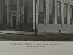 Building for People's National Bank, Brooklyn, NY, 1919, Lithograph. Koch & Wagner.