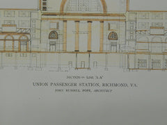 Section on Line, Union Passenger Station, Richmond, VA, 1919, Original Plan. John Russell Pope.
