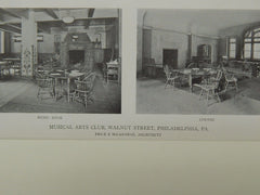 Interior, Musical Arts Club, Walnut Street, Philadelphia, PA, 1919, Lithograph. Price & McLanahan.