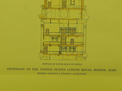 Upper Half of Tower, US Custom House, Boston, MA, 1915, Original Plan. Peabody & Stearns.