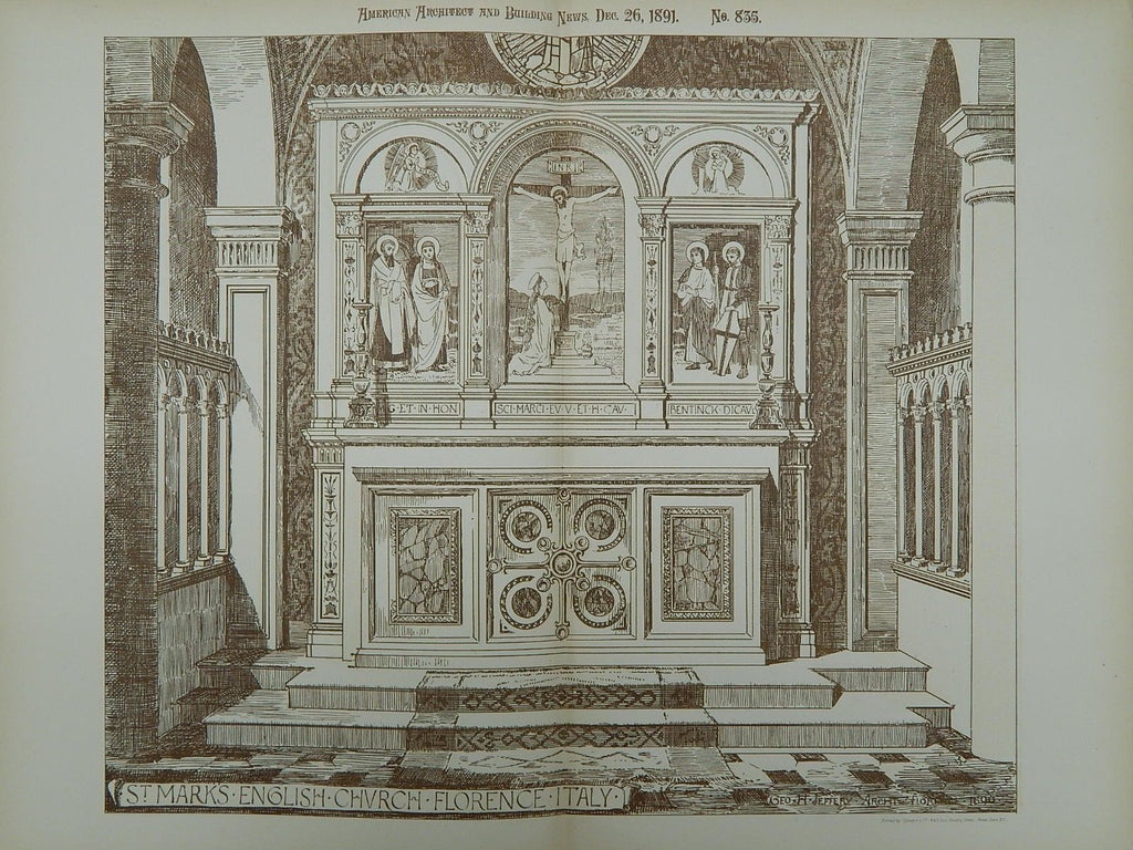Chancel, St. Mark's English Church, Florence, Italy, 1891, Original Plan. Geo. H. Jeffrey.
