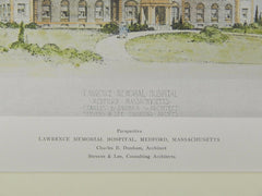 Perspective, Lawrence Memorial Hospital, Medford, MA, 1924, Original Plan. Charles B. Dunham.