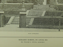 Main Entrance, Meramec School, St. Louis, MO, 1914, Lithograph. William B. Ittner.