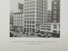 Office Building on Cadillac Square, Detroit, MI, 1919, Lithograph. Louis Kamper.