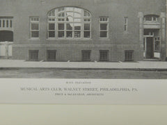 Main Elevation, Musical Arts Club, Walnut St, Philadelphia, PA, 1919, Lithograph. Price & McLanahan.