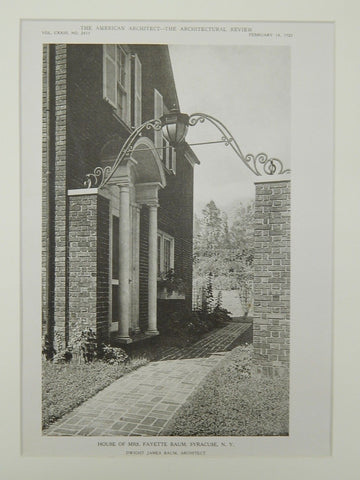 House of Mrs. Fayette Baum, Syracuse, NY, 1923, Lithograph. Dwight James Baum.