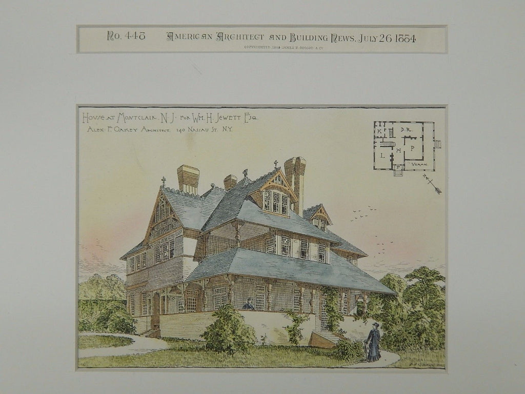 House for Wm. H. Jewett, Esq., Montclair, NJ, 1884. Alex F. Oakley. Original Plan