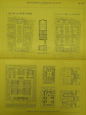 Competitive Plans for the Hospital Boucicaut in Paris, France, 1893. M. M. Le Gros