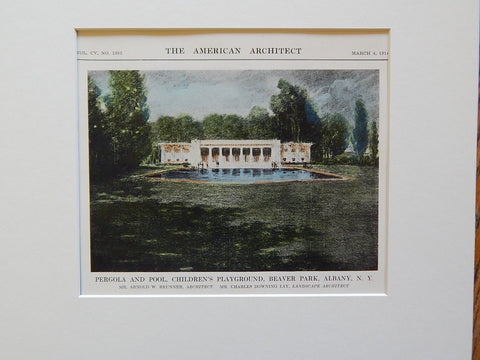 Pergola & Pool, Children's Playground, Beaver Park, Albany, NY, 1914, Original Plan. Brunner.