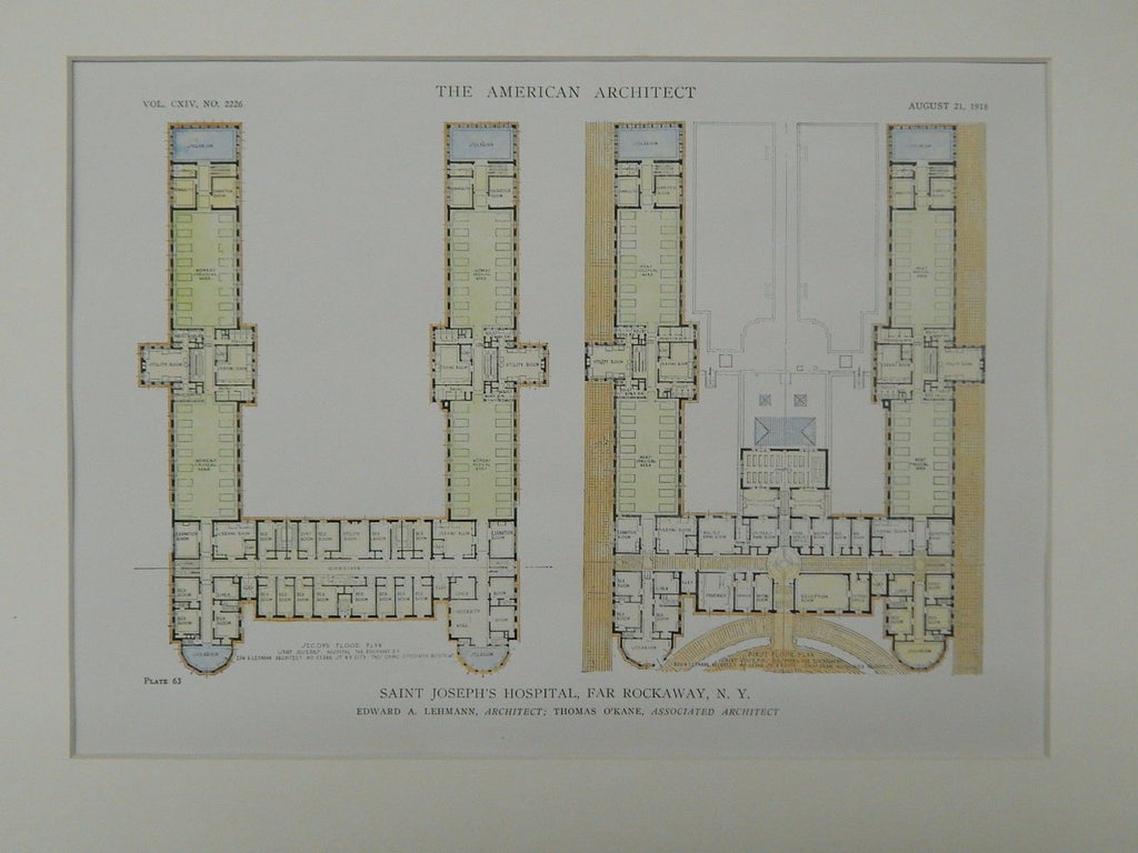 Floor Plans, Saint Joseph's Hospital, Far Rockaway, NY, 1918, Original Plan. Edward A. Lehmann.