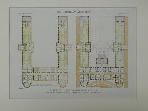 Floor Plans, Saint Joseph's Hospital, Far Rockaway, NY, 1918, Original Plan. Edward A. Lehmann.
