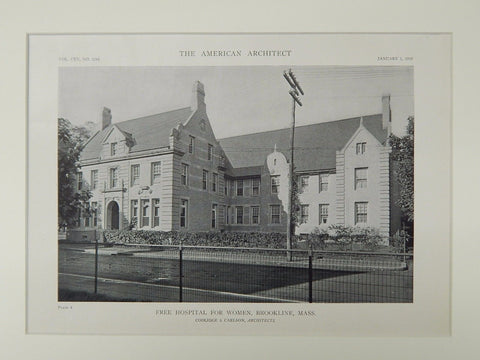 Free Hospital for Women, Brookline, MA, 1919, Lithograph. Coolidge & Carlson.