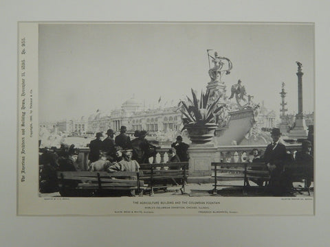 Agriculture Building & the Columbian Fountain, Chicago, IL, 1895, Lithograph. McKim, Mead & White.